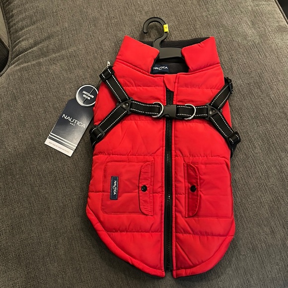 Nautica Dog New Nautica Harness Puffer Jacket Red Dog Coat Fleece